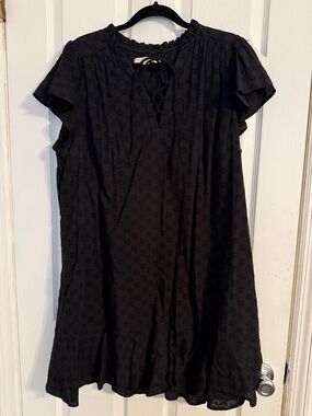 Loft Women's Black Swiss Dot Tie-Front Dress